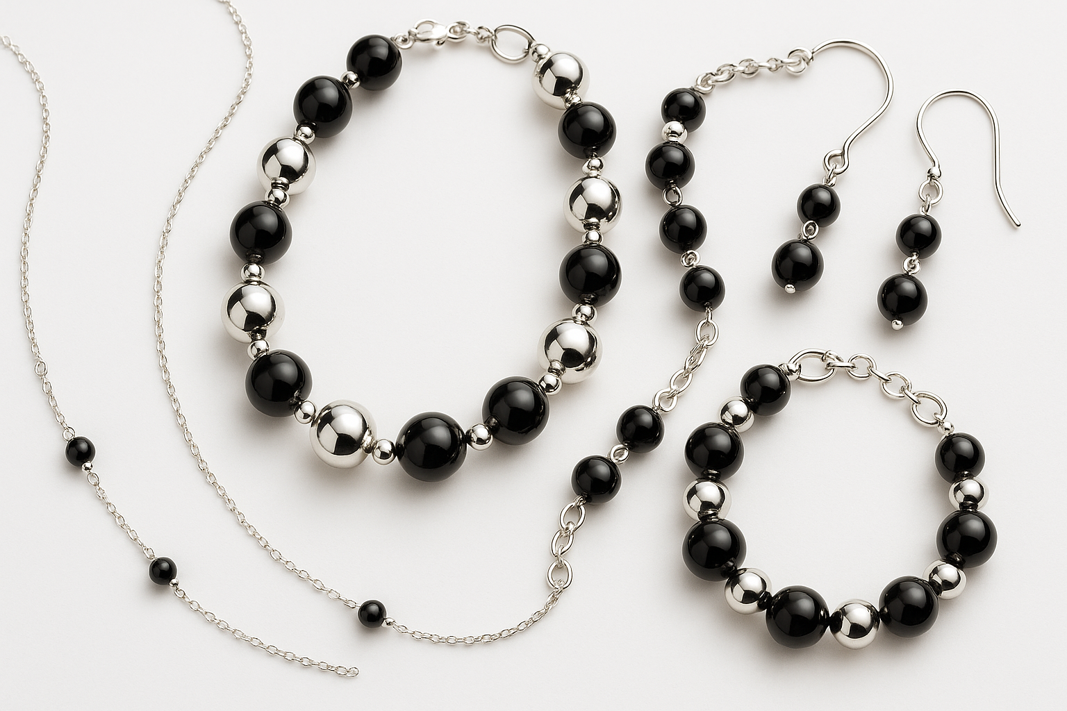silver black beads